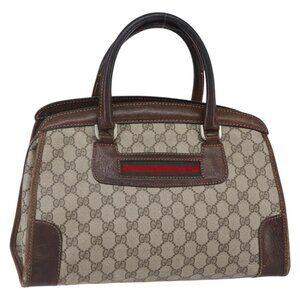 GUCCI GG Supreme Web Sherry Line Hand Bag PVC Beige Gold Auth 152358